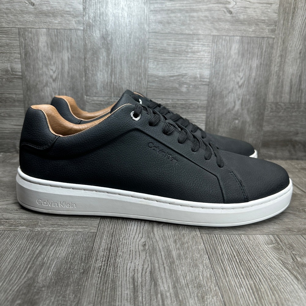Calvin Klein Sneakers Mens 12 Black Faux Leather Low Top Minimalist NEW